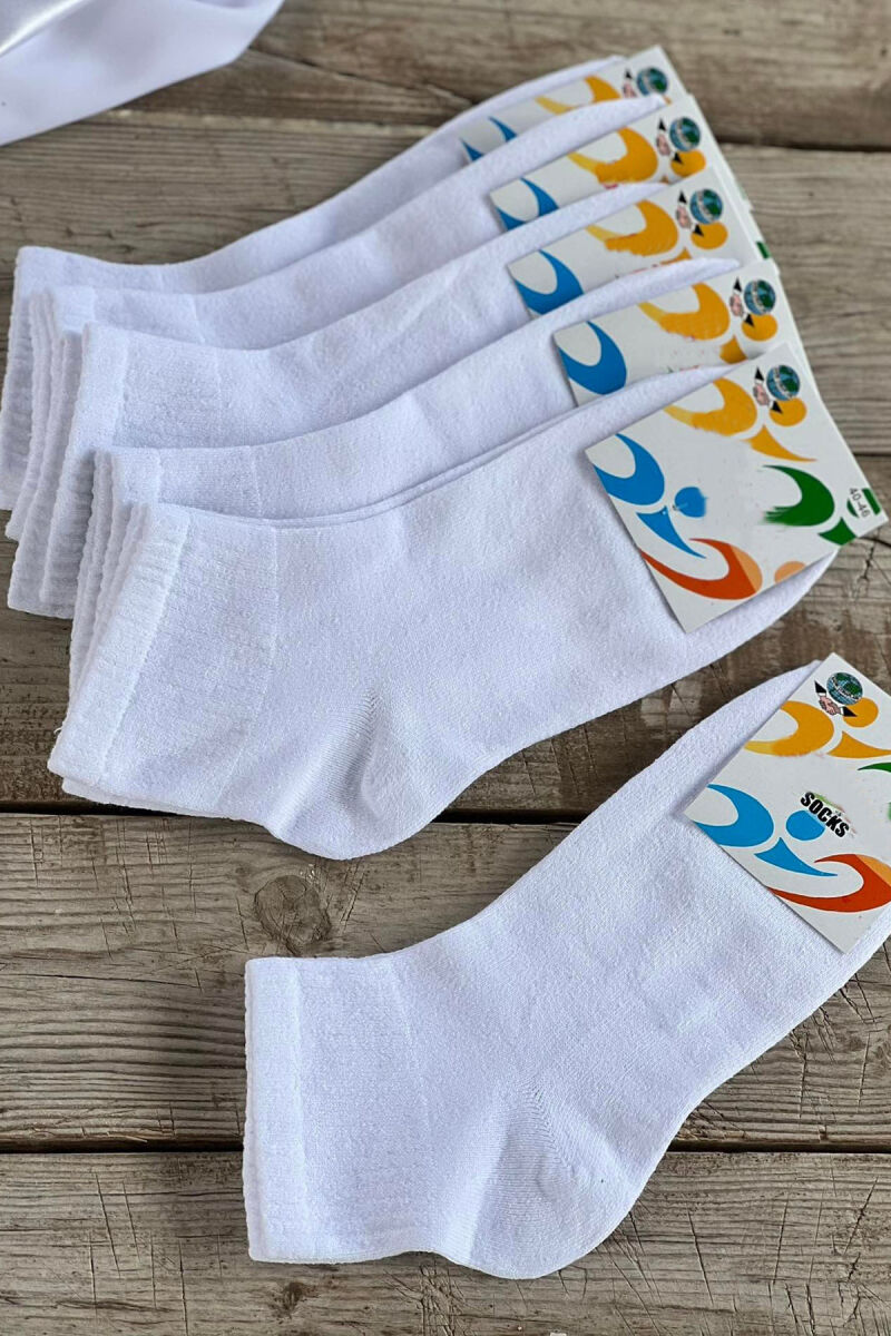 6 PAIR ONE COLOR MEN ANKLE SOCKS WHITE-E BARDHE - 1