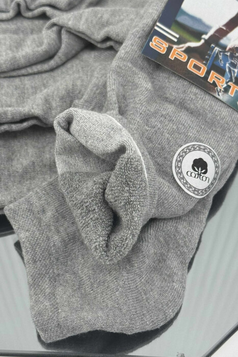 6 PAIR ONE COLOR WARM MEN ANKLE SOCKS GREY/GRI - KLAUDIO FASHION