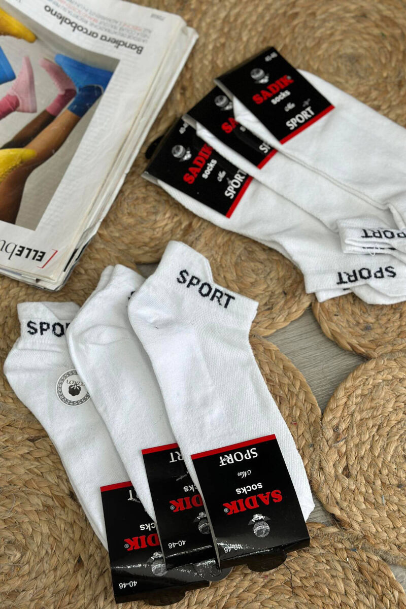 6 PAIR SPORT MEN ANKLE SOCKS IN WHITE COLOR - 1