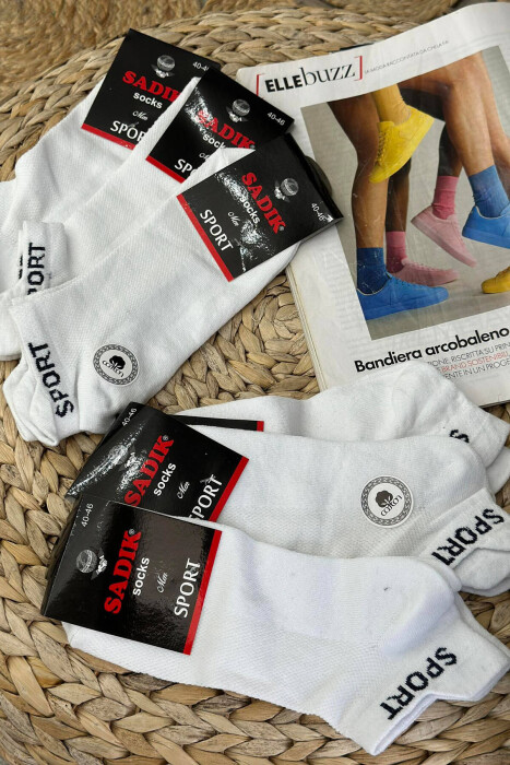 6 PAIR SPORT MEN ANKLE SOCKS IN WHITE COLOR - 3