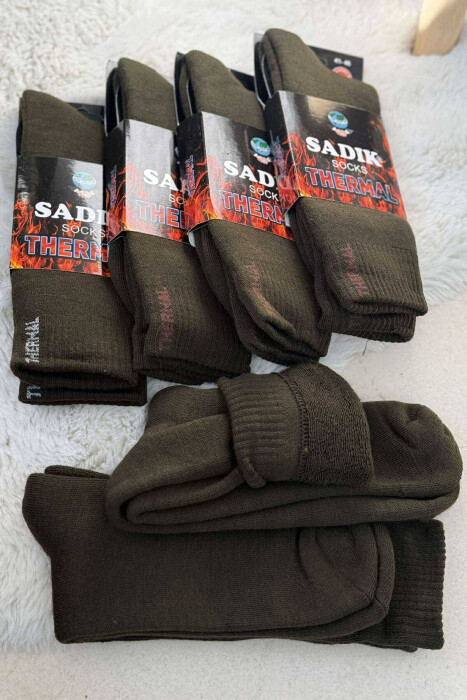 6 PAIR THERMAL MEN CREW SOCKS IN DARK GREEN COLOR 