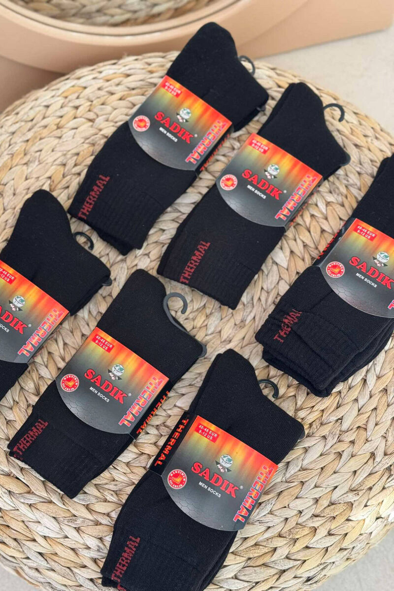 6 PAIR THERMAL MEN CREW SOCKS IN BLACK COLOR - 2