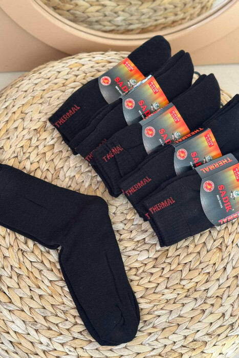 6 PAIR THERMAL MEN CREW SOCKS IN BLACK COLOR - 3