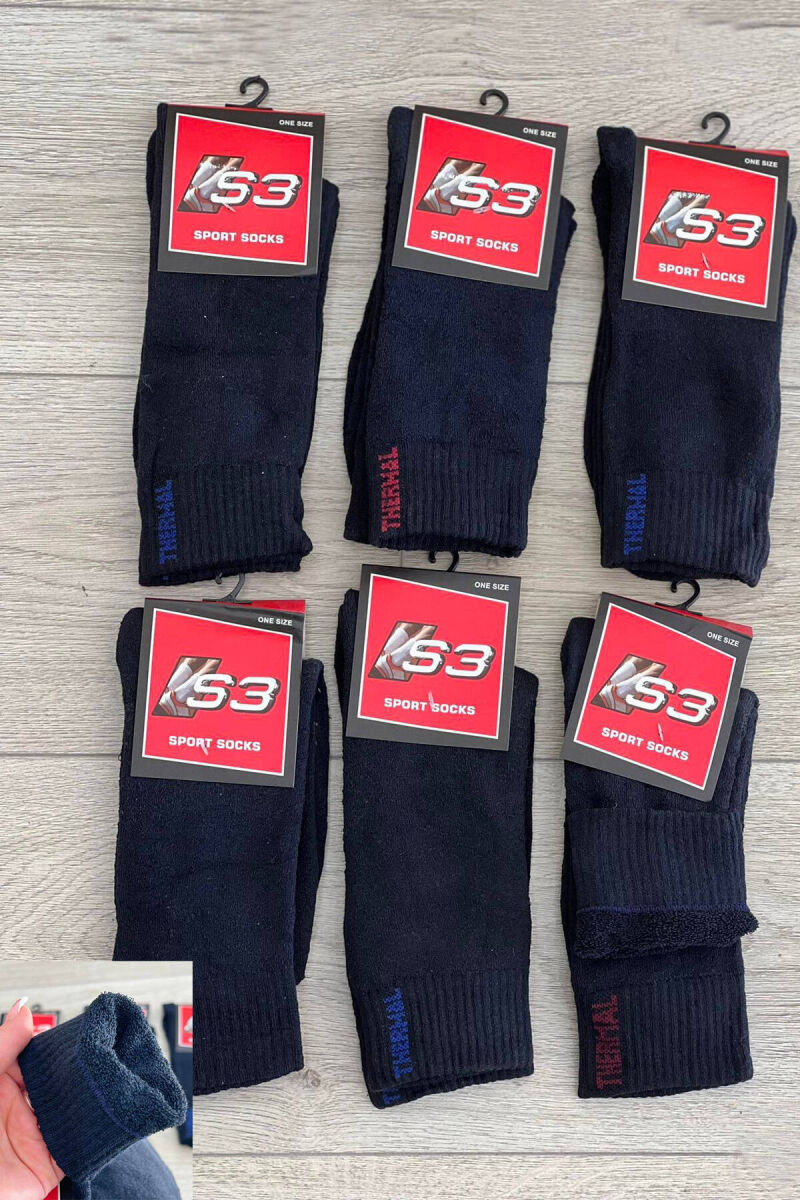 6 PAIR THERMAL MEN CREW SOCKS IN BLUE COLOR - 1