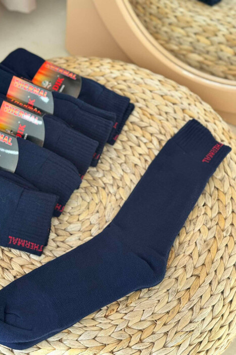 6 PAIR THERMAL MEN CREW SOCKS IN DARK BLUE COLOR - 3