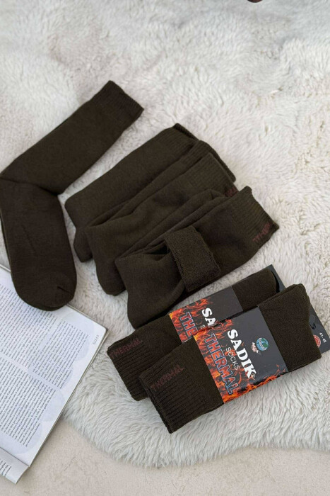 6 PAIR THERMAL MEN CREW SOCKS IN DARK GREEN COLOR - 4