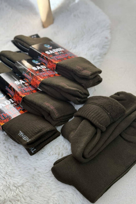 6 PAIR THERMAL MEN CREW SOCKS IN DARK GREEN COLOR - 5