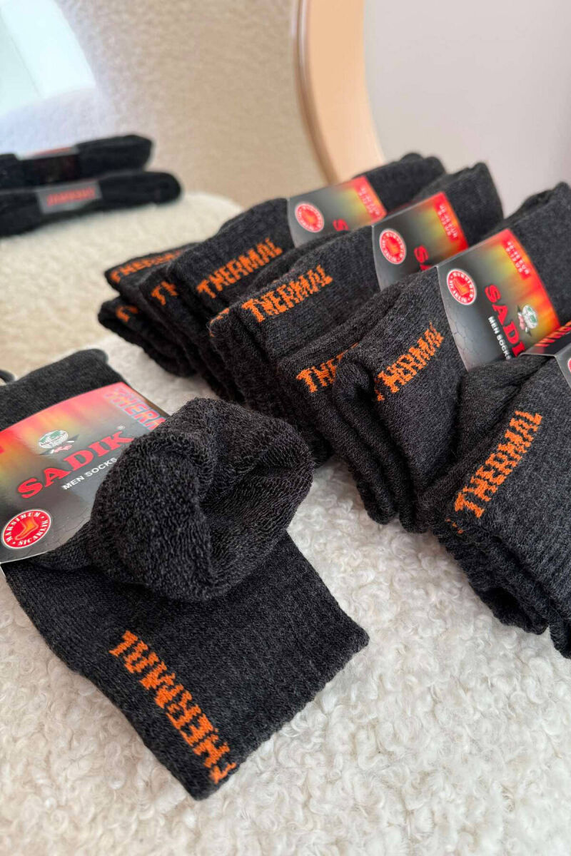 6 PAIR THERMAL MEN CREW SOCKS IN DARK GREY COLOR - 2