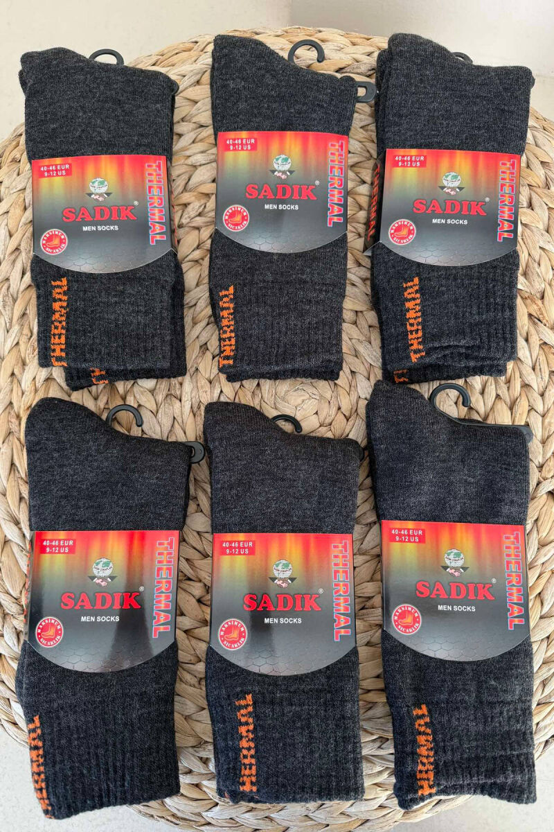 6 PAIR THERMAL MEN CREW SOCKS IN DARK GREY COLOR - 4