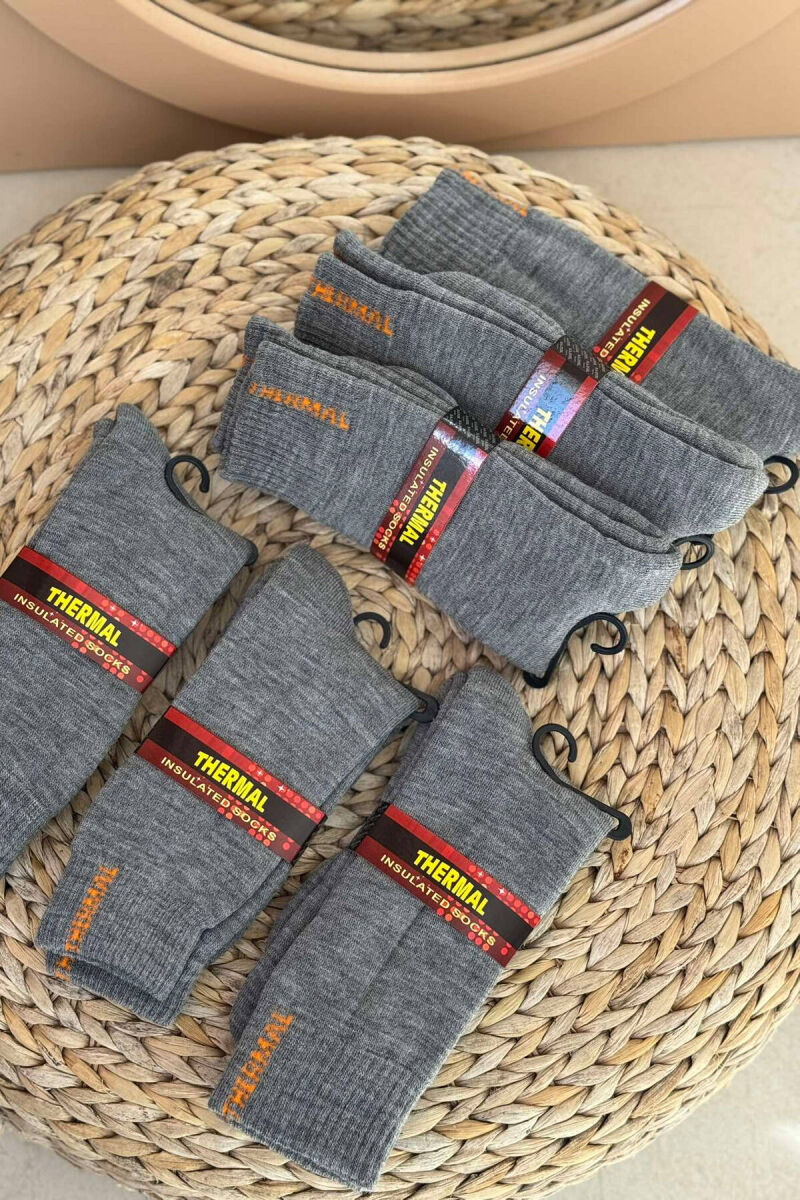 6 PAIR THERMAL MEN CREW SOCKS IN GREY COLOR - 1