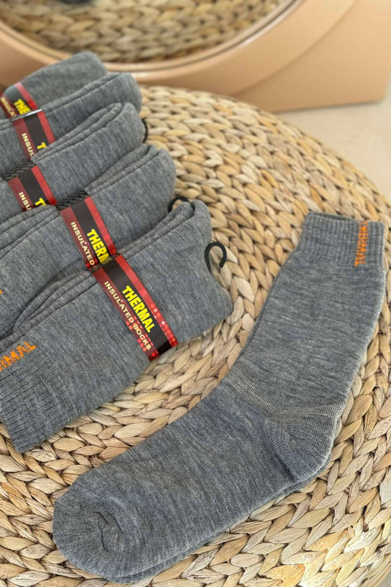 6 PAIR THERMAL MEN CREW SOCKS IN GREY COLOR - 4