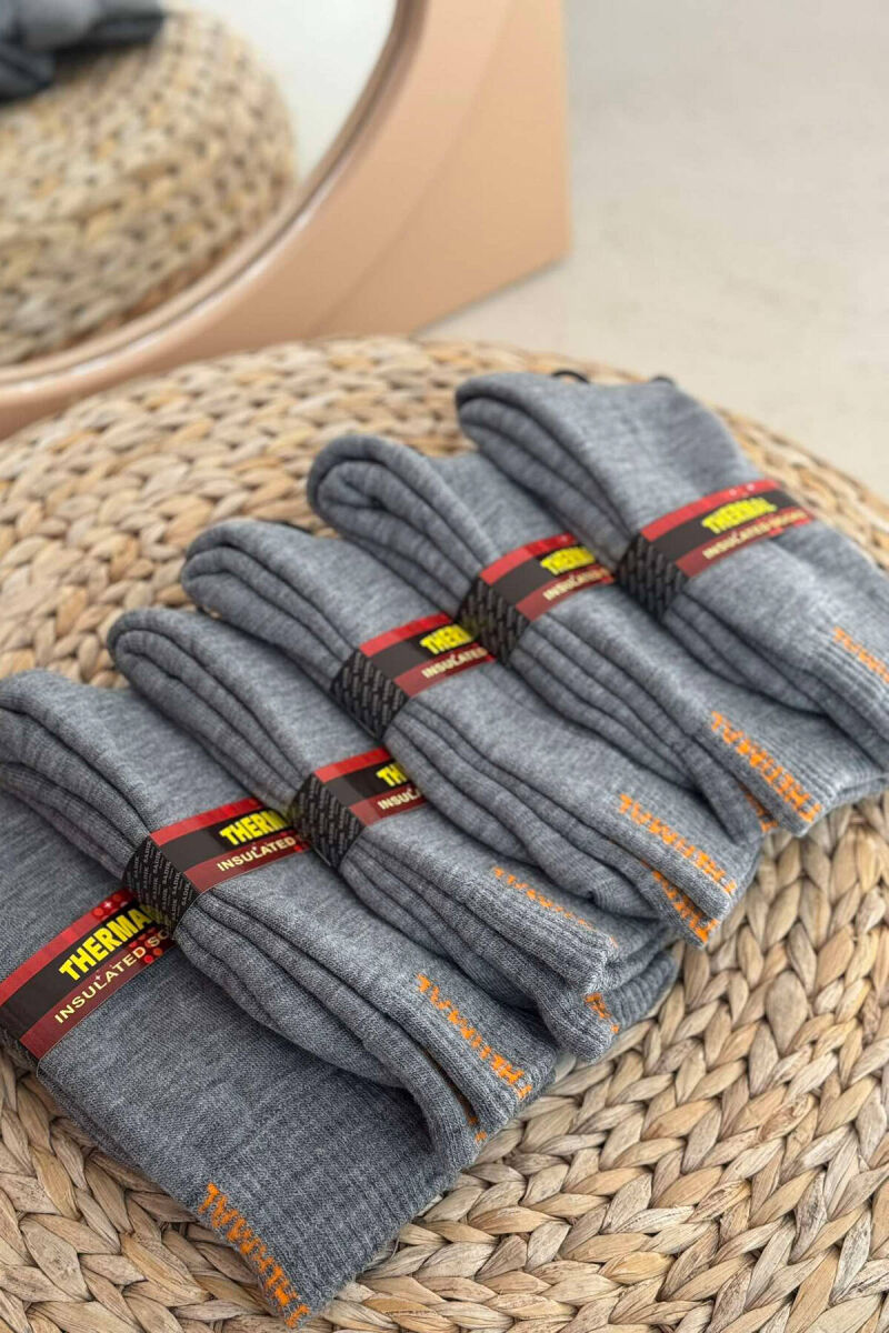 6 PAIR THERMAL MEN CREW SOCKS IN GREY COLOR - 5