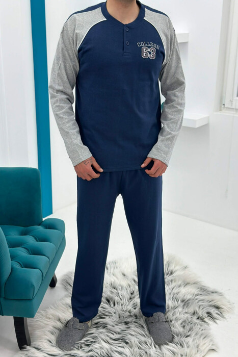 63 COLLEGE LOGO SWEATSHIRT+SWEATPANTS MEN PYJAMAS BLUE/BLU 