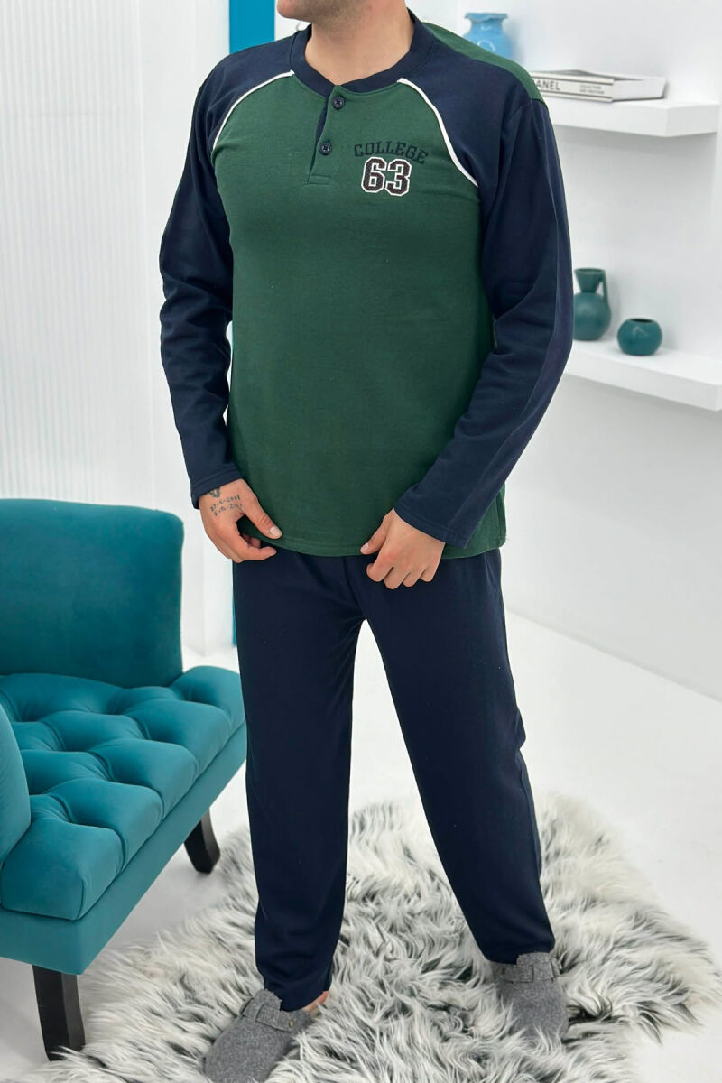 63 COLLEGE LOGO SWEATSHIRT+SWEATPANTS MEN PYJAMAS GREEN/JESHILE - 1