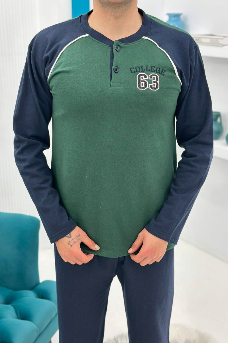 63 COLLEGE LOGO SWEATSHIRT+SWEATPANTS MEN PYJAMAS GREEN/JESHILE - 2