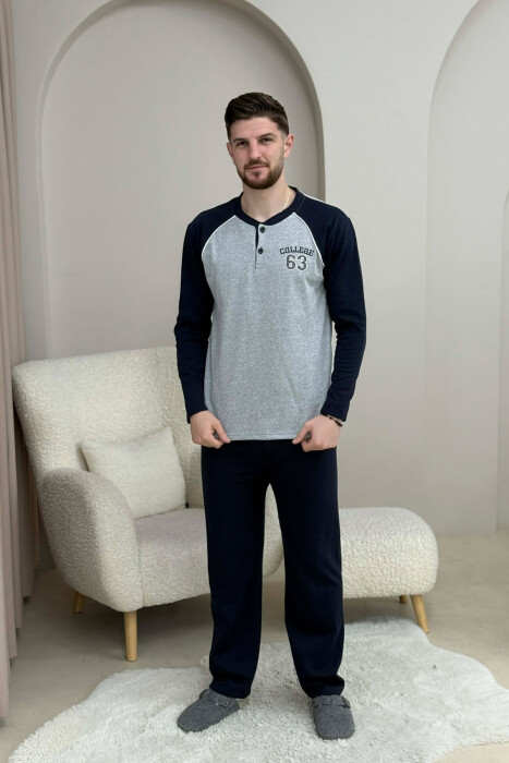 63 COLLEGE LOGO SWEATSHIRT+SWEATPANTS MEN PYJAMAS GREY/GRI - KLAUDIO FASHION