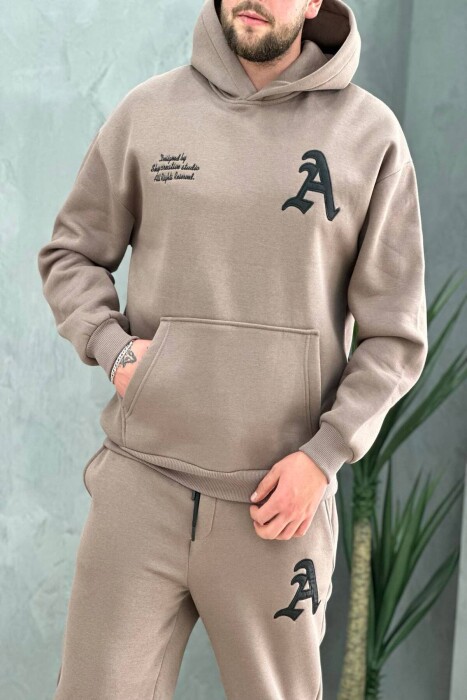 A LETTER SIPMLE MEN SWEATSUIT SET LIGHT BROWN/KAZB - 2