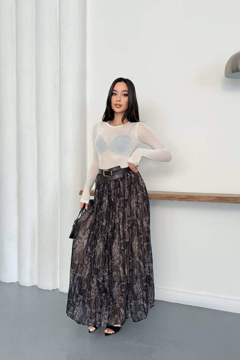 ABSTRACT DESIGN BELT DETAIL WOMAN SKIRT BLACK-BEIGE/ZEBE - 2
