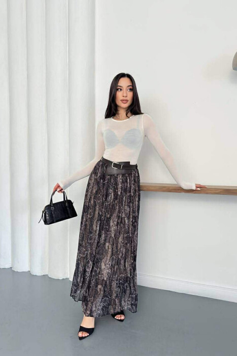 ABSTRACT DESIGN BELT DETAIL WOMAN SKIRT BLACK-BEIGE/ZEBE - 3