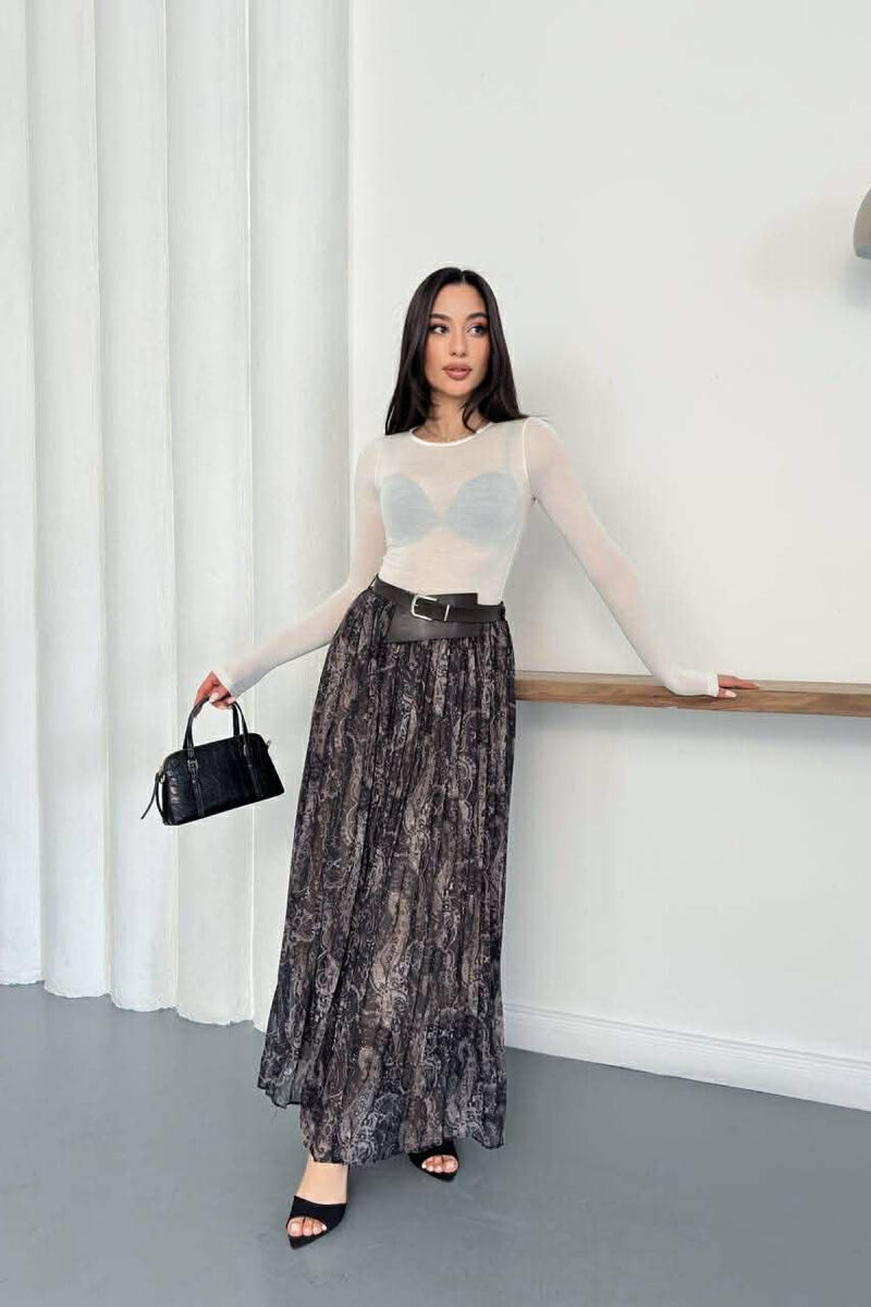 ABSTRACT DESIGN BELT DETAIL WOMAN SKIRT BLACK-BEIGE/ZEBE - 3