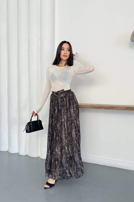 ABSTRACT DESIGN BELT DETAIL WOMAN SKIRT BLACK-BEIGE/ZEBE - 4