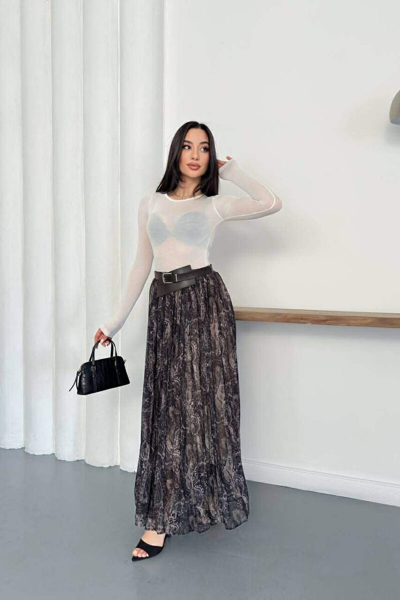 ABSTRACT DESIGN BELT DETAIL WOMAN SKIRT BLACK-BEIGE/ZEBE - 4