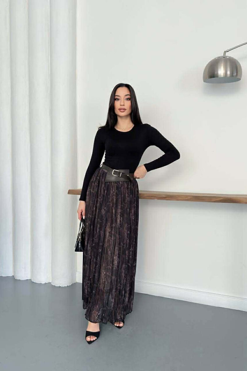 ABSTRACT DESIGN BELT DETAIL WOMAN SKIRT BLACK-BROWN/ZEKA - 4