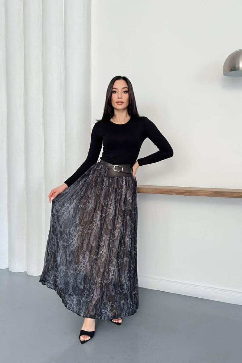 ABSTRACT DESIGN BELT DETAIL WOMAN SKIRT GREY/GRI - 2