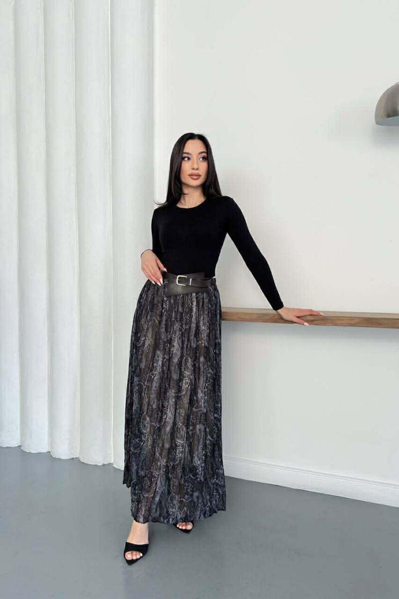 ABSTRACT DESIGN BELT DETAIL WOMAN SKIRT GREY/GRI - 3