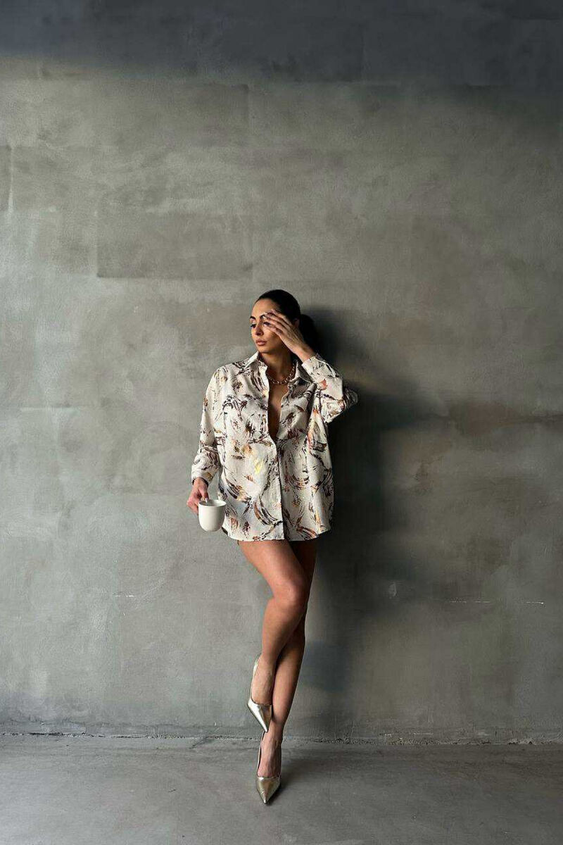 ABSTRACT DESIGN BUTTONS WOMEN SHIRT BEIGE/BEZHE - 1