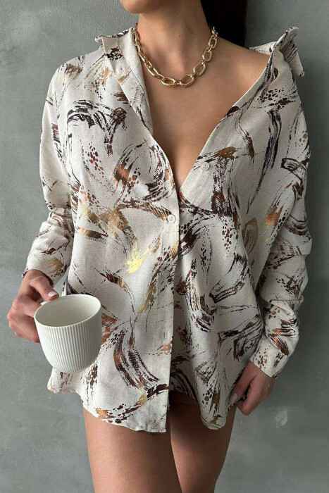 ABSTRACT DESIGN BUTTONS WOMEN SHIRT BEIGE/BEZHE - 2