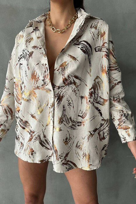 ABSTRACT DESIGN BUTTONS WOMEN SHIRT BEIGE/BEZHE - 3