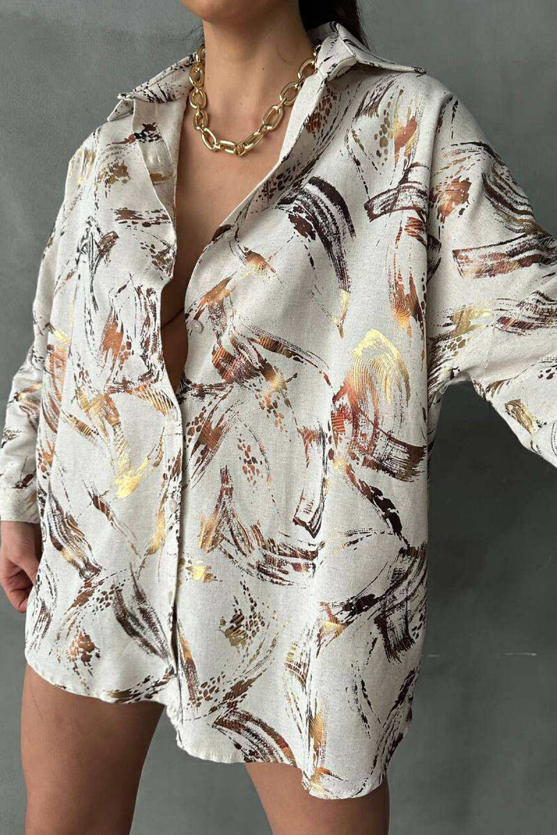 ABSTRACT DESIGN BUTTONS WOMEN SHIRT BEIGE/BEZHE - 5