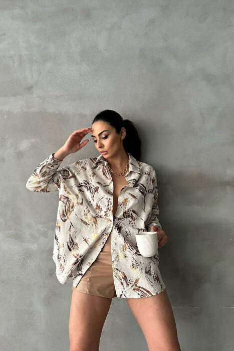 ABSTRACT DESIGN BUTTONS WOMEN SHIRT BEIGE/BEZHE - 6