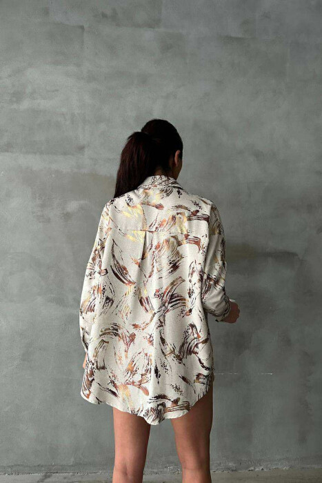 ABSTRACT DESIGN BUTTONS WOMEN SHIRT BEIGE/BEZHE - 7