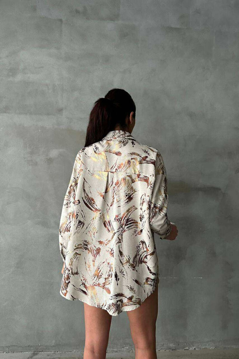ABSTRACT DESIGN BUTTONS WOMEN SHIRT BEIGE/BEZHE - 7