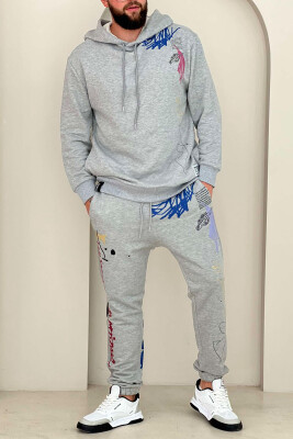 ABSTRACT DESIGN HOODIE+JOGGERS MEN SET GREY/GRI 