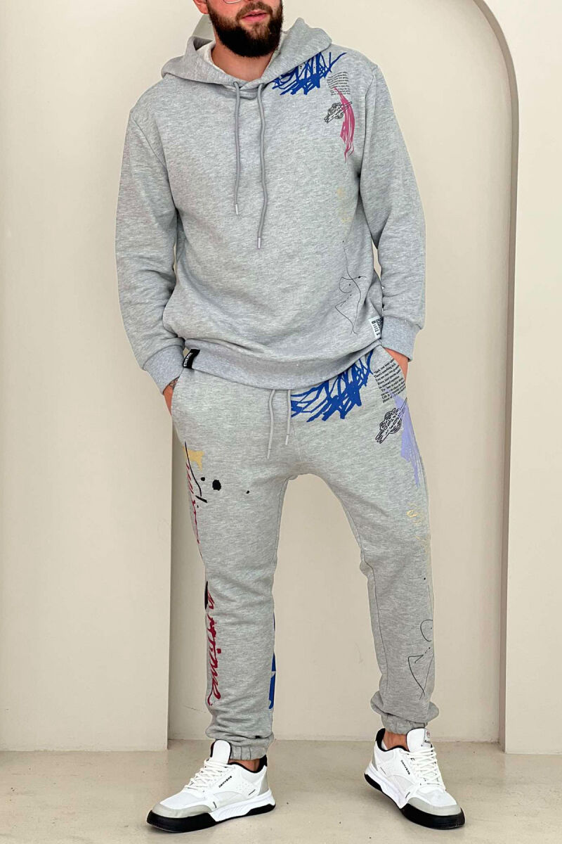 ABSTRACT DESIGN HOODIE+JOGGERS MEN SET GREY/GRI - 1