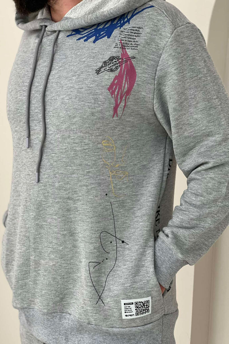 ABSTRACT DESIGN HOODIE+JOGGERS MEN SET GREY/GRI - 3