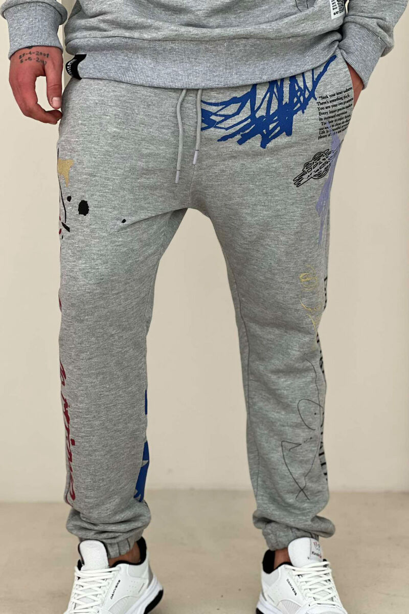 ABSTRACT DESIGN HOODIE+JOGGERS MEN SET GREY/GRI - 5