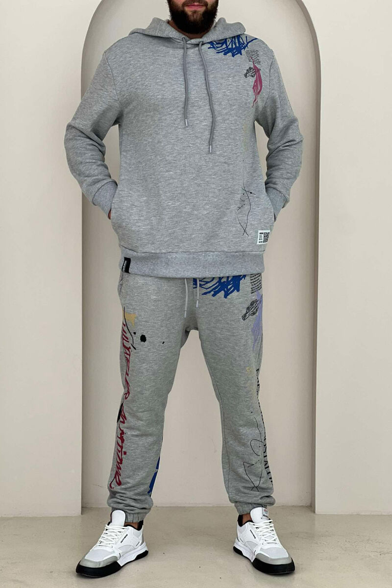 ABSTRACT DESIGN HOODIE+JOGGERS MEN SET GREY/GRI - 6