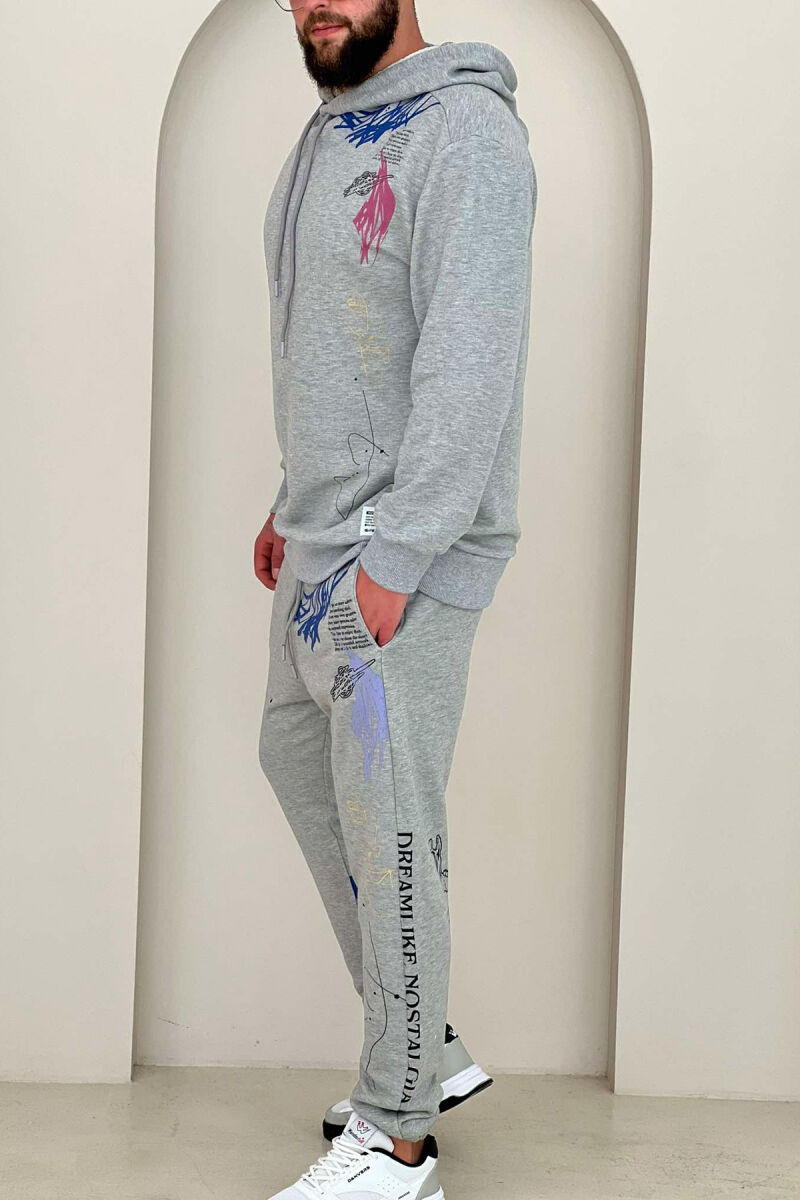 ABSTRACT DESIGN HOODIE+JOGGERS MEN SET GREY/GRI - 7