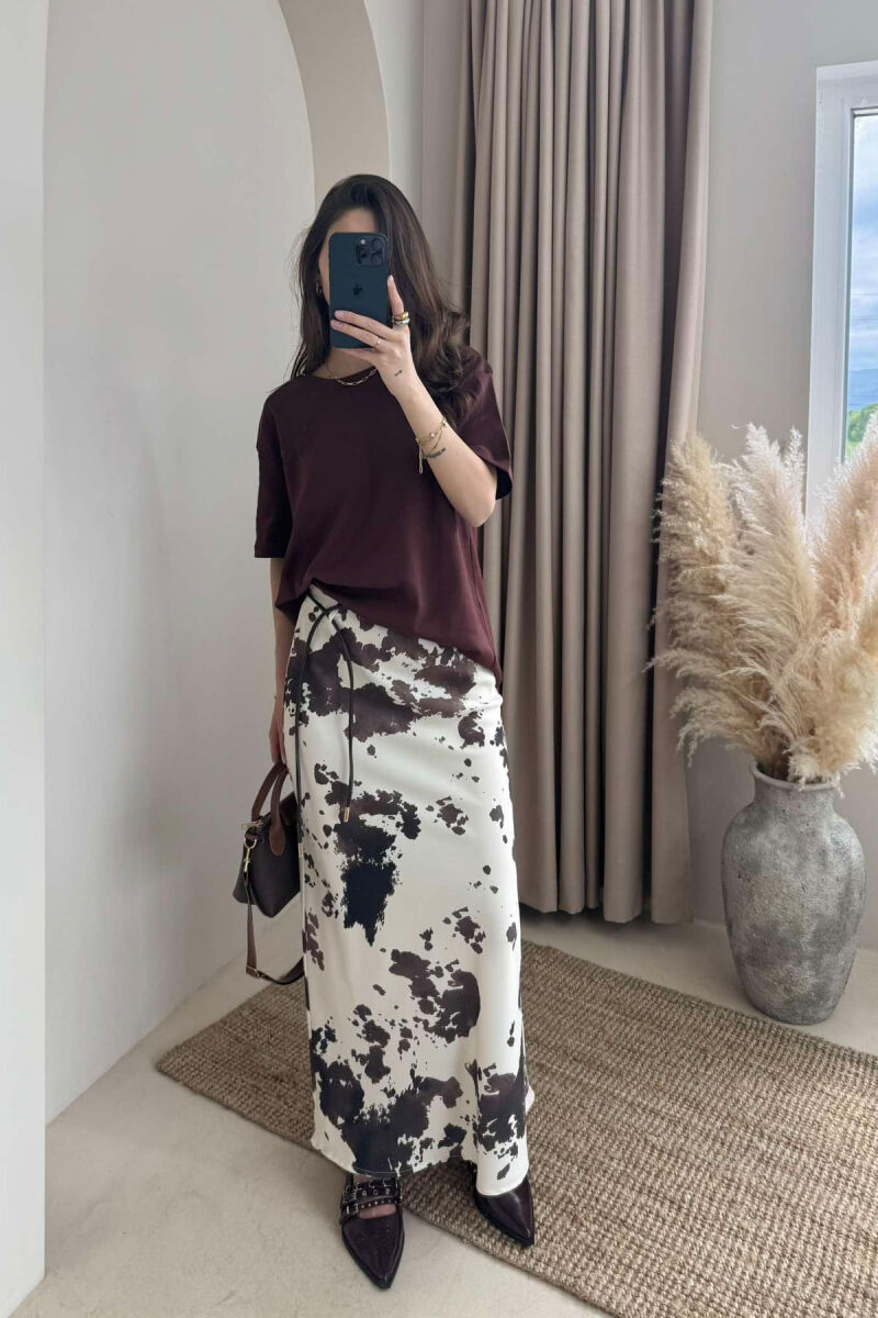 ABSTRACT DESIGN LACING LONG WOMEN SKIRT CREAM/KREM - 1