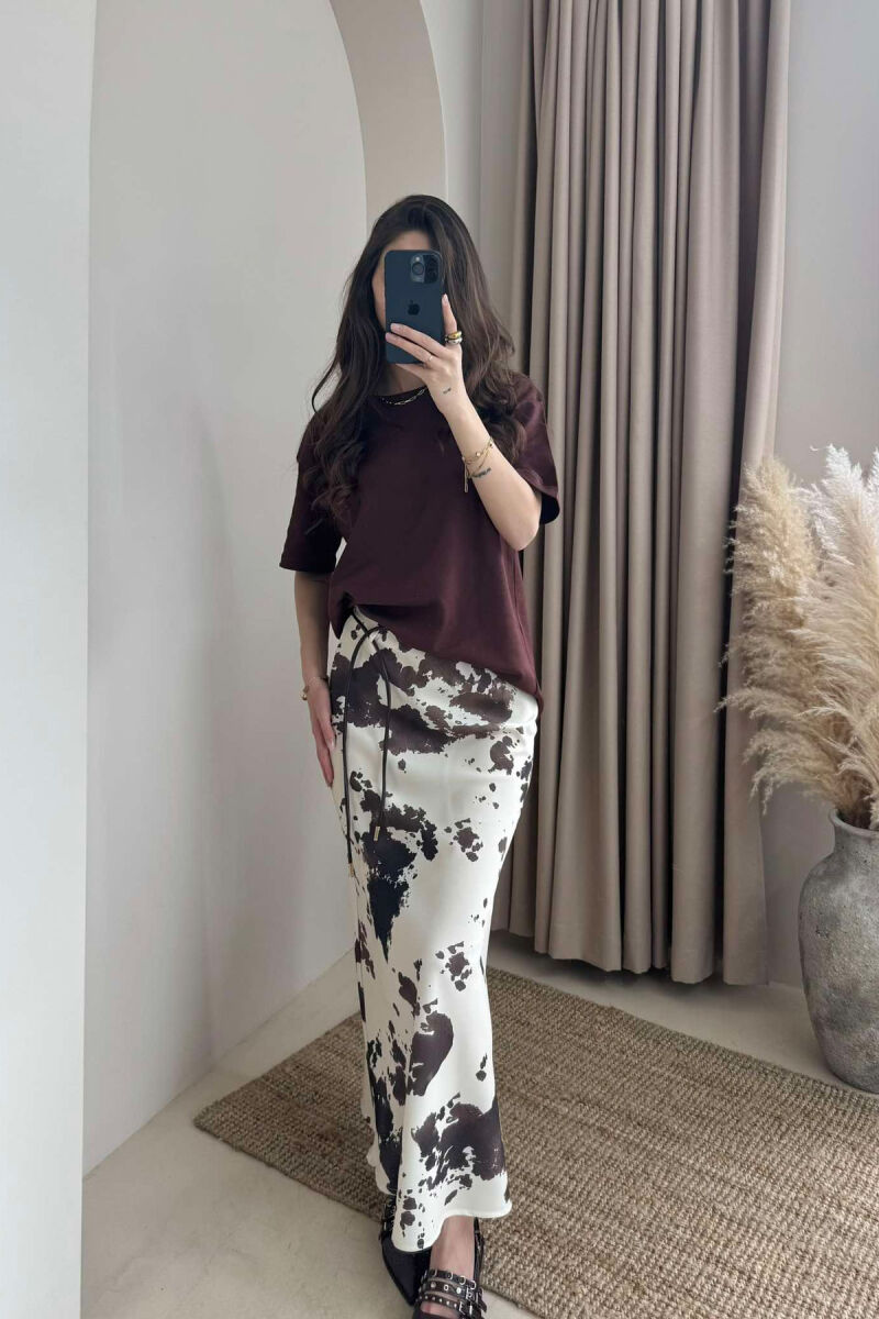 ABSTRACT DESIGN LACING LONG WOMEN SKIRT CREAM/KREM - 2