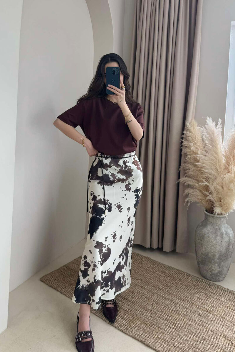 ABSTRACT DESIGN LACING LONG WOMEN SKIRT CREAM/KREM - 3