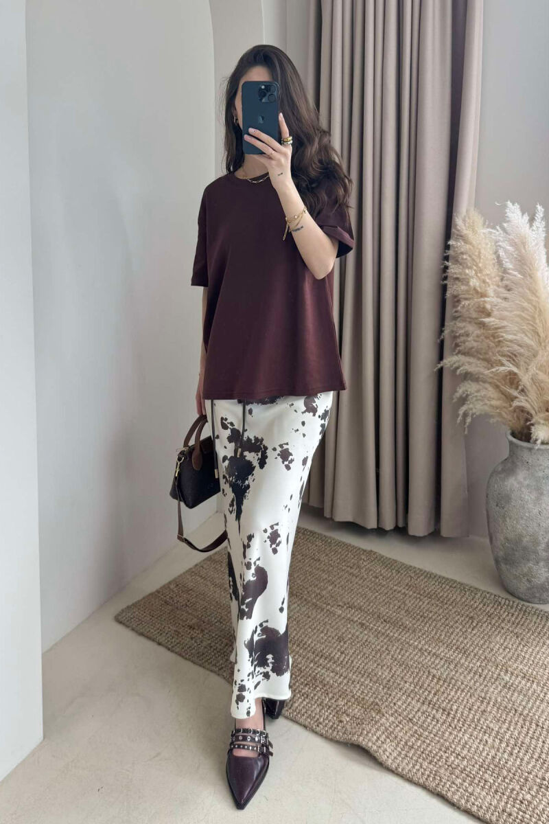 ABSTRACT DESIGN LACING LONG WOMEN SKIRT CREAM/KREM - 4