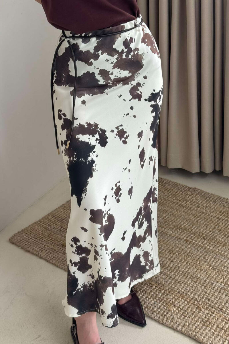 ABSTRACT DESIGN LACING LONG WOMEN SKIRT CREAM/KREM - 5