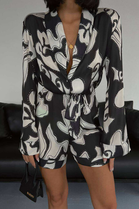 ABSTRACT DESIGN LACING WOMEN JUMPSUIT BLACK/ E ZEZE - 2