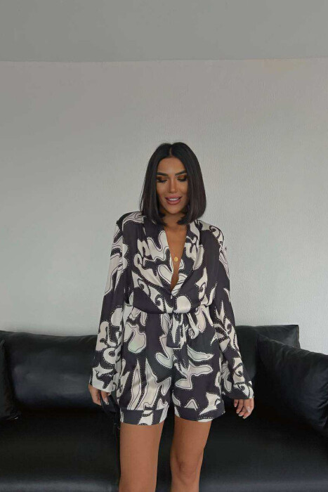 ABSTRACT DESIGN LACING WOMEN JUMPSUIT BLACK/ E ZEZE - 5