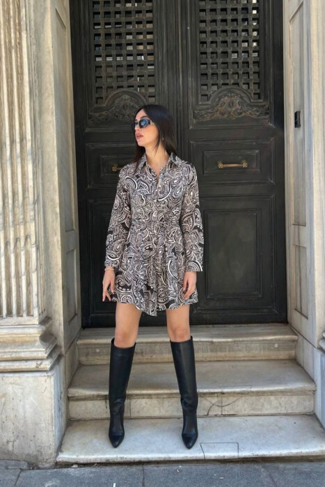 ABSTRACT DESIGN LONG SLEEVE WOMEN DRESS BLACK/ E ZEZE 